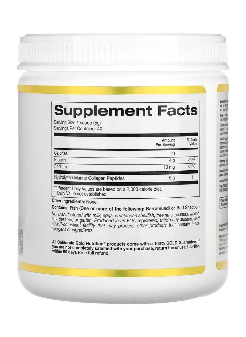 California Gold Nutrition - Hydrolyzed Marine Collagen Peptides, Unflavored, 7.05 Oz (200 G) - Image 1