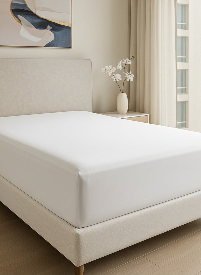 كلاود سكيب لينين Cloud Scape Linen 600 Thread Count Egyptian Cotton Fitted Sheet ( King, White) - Image 1