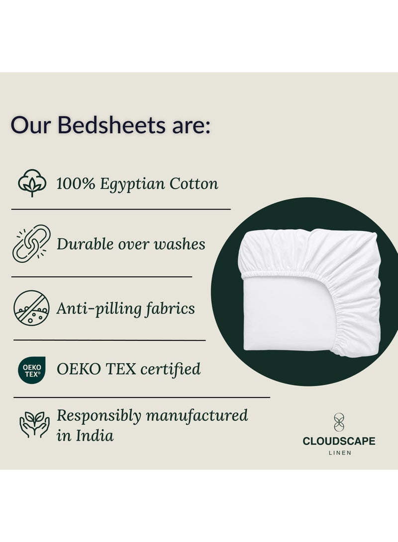 كلاود سكيب لينين Cloud Scape Linen 600 Thread Count Egyptian Cotton Fitted Sheet ( King, White) - Image 4