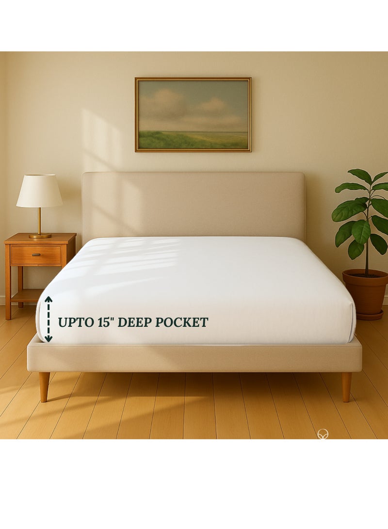 كلاود سكيب لينين Cloud Scape Linen 600 Thread Count Egyptian Cotton Fitted Sheet ( King, White) - Image 3