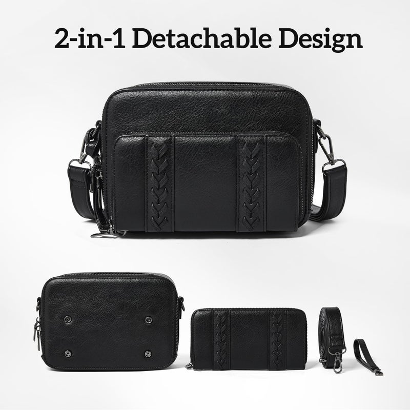 Yarnic Small Crossbody Bags for Women with Detachable Wallet Trendy Vegan Leather Cell Phone Purse with Credit Card Slots Adjustable Strap Large Opening Daily Shoulder Bag (black) - Image 3