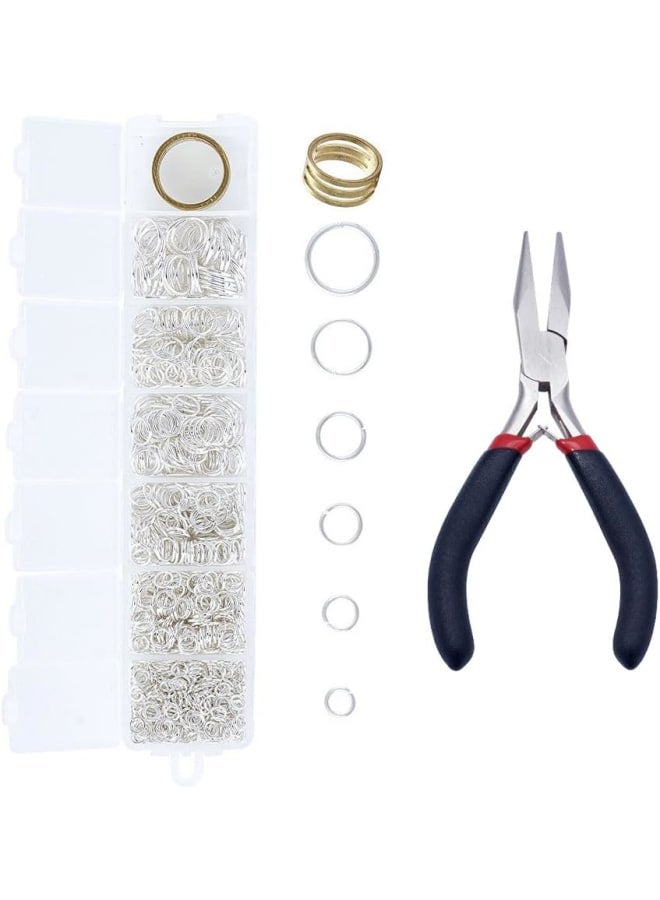 Pandahal Mixed Size 4-10mm 1500pcs/box Sliver Open Jump Rings Jewelry Supplies Kit with Plier and Assistant Tool Brass Rings for Jewelry Making - Image 1