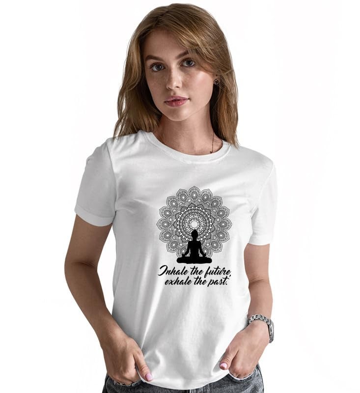 INDISSH Women's Regular Fit Half-Sleeves Themed Graphic Printed Tshirt | Regular Wear T-Shirt for Women's - WRN-YOGINH-WHT-2XL - Image 2