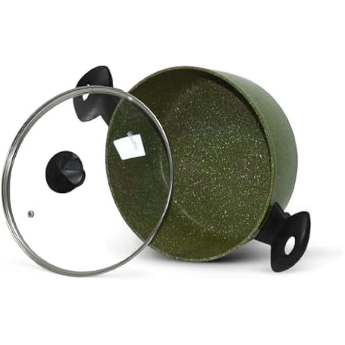 Fissman Jenny Collection 20Cm225Ltr Green Aluminum Stockpot With Glass Lid NonStick Touchstone Coating Suitable For All Stovetops Includes Ladle - Image 4