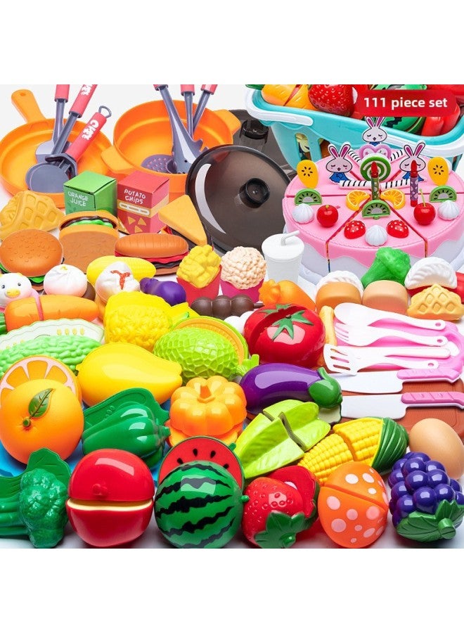 Children's Kitchen Toys Play House Girls Shopping Cart Vegetables Cut Watch Baby Cut Fruit Boys Group Music-Color:Chicele 27-piece Set - Image 2