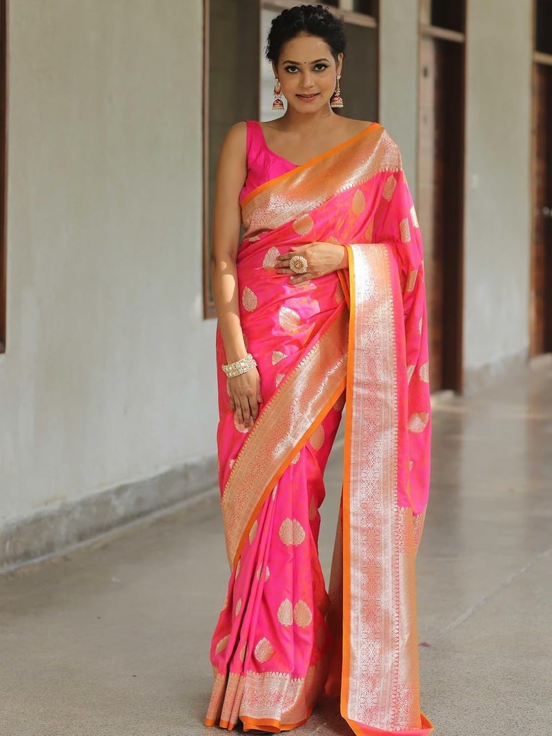 Yashika Women's Banarasi Art Silk Traditional Motifs Woven Saree |Pink Color Saree | Women Sari | Saree (AZ-YS-OG1-CHIMPU PINK) - Image 2