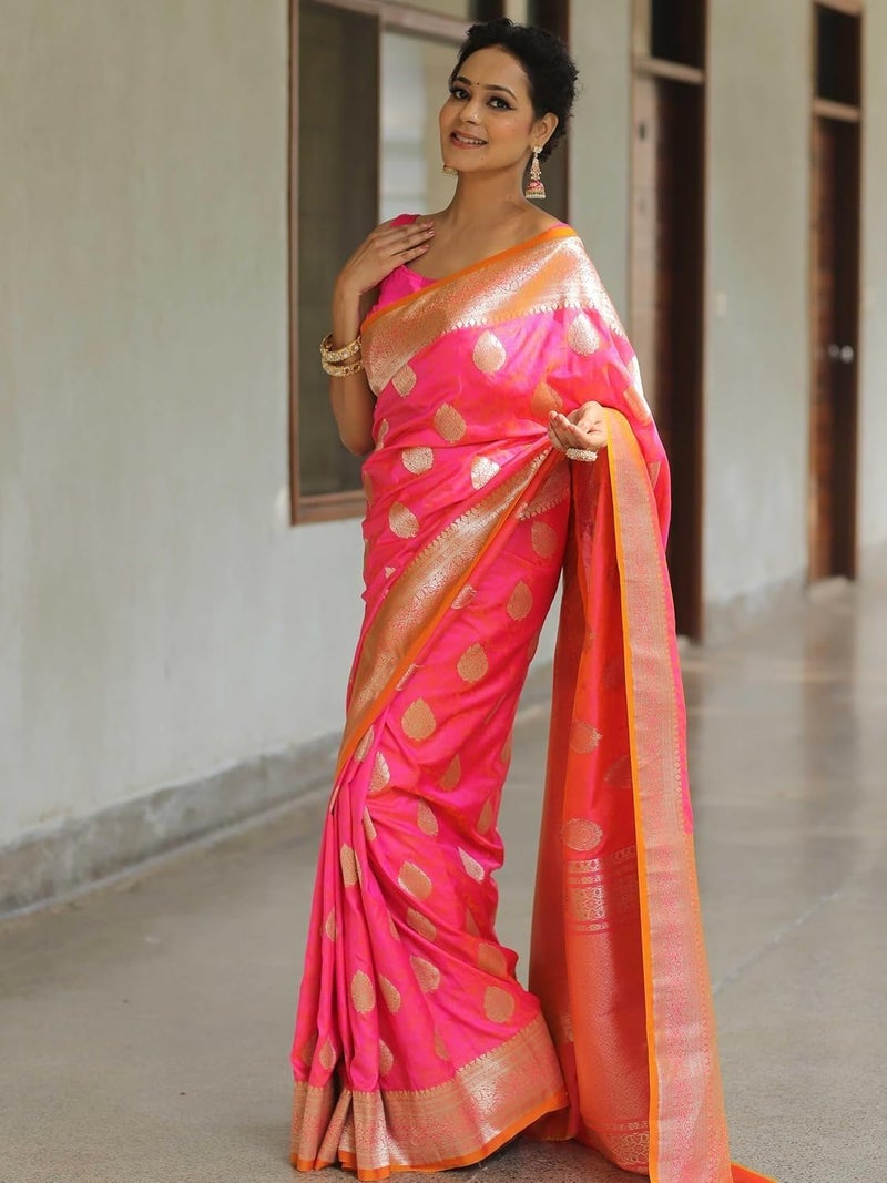 Yashika Women's Banarasi Art Silk Traditional Motifs Woven Saree |Pink Color Saree | Women Sari | Saree (AZ-YS-OG1-CHIMPU PINK) - Image 3