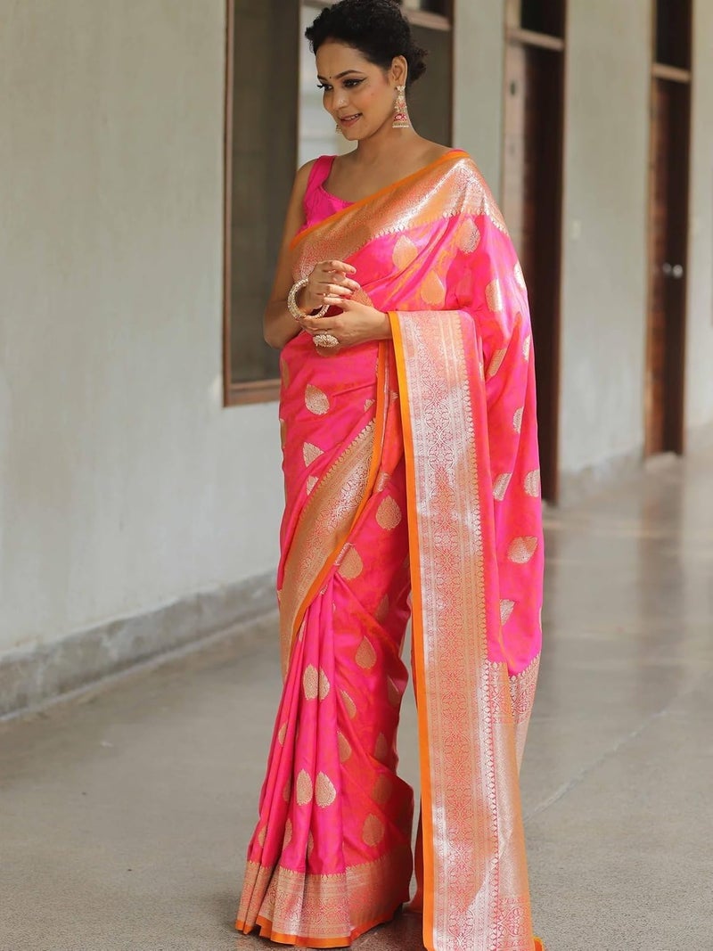 Yashika Women's Banarasi Art Silk Traditional Motifs Woven Saree |Pink Color Saree | Women Sari | Saree (AZ-YS-OG1-CHIMPU PINK) - Image 4
