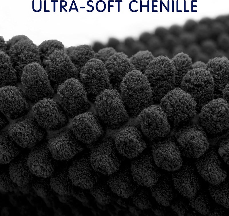 subrtex Bathroom Rugs Chenille Bath Rug Soft Short Plush Bath Mat Soft Shower Mat Water Absorbent Shower Mat Quick Dry Machine Washable(Black,16" x 24") - Image 4