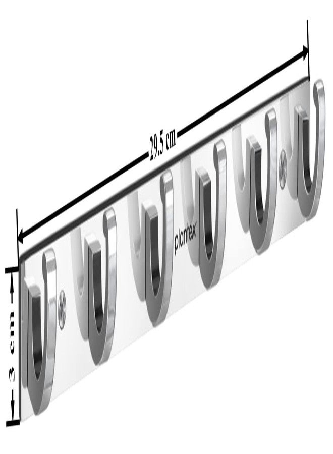 Plantex Aluminum Over The Door Hook Hanger/Hook Rail with 6 Hooks for Walls of Bathroom/Kitchen - Hook Rail for Bathroom - Pack of 2 (6 Pin, Chrome) - Image 2