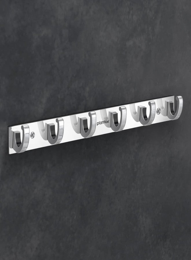 Plantex Aluminum Over The Door Hook Hanger/Hook Rail with 6 Hooks for Walls of Bathroom/Kitchen - Hook Rail for Bathroom - Pack of 2 (6 Pin, Chrome) - Image 4