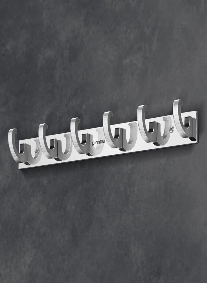 Plantex Aluminum Over The Door Hook Hanger/Hook Rail with 6 Hooks for Walls of Bathroom/Kitchen - Hook Rail for Bathroom - Pack of 2 (6 Pin, Chrome) - Image 3