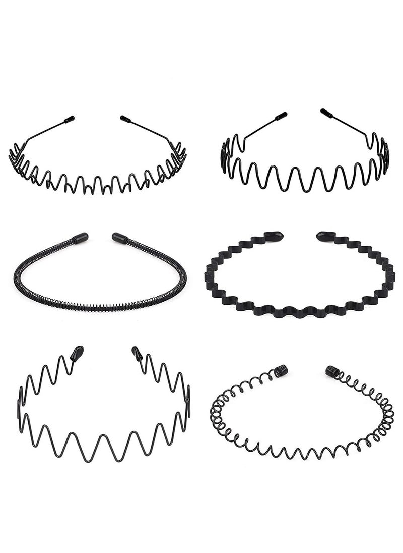 ORiTi 6 Pieces Metal Headbands Wavy Hairband Spring Hair Hoop Sports Fashion Hair Bands Unisex Black Elastic Non Slip Simple Headwear Accessories  - Image 1