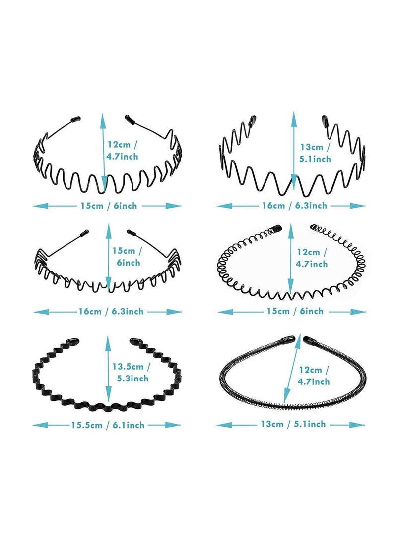 ORiTi 6 Pieces Metal Headbands Wavy Hairband Spring Hair Hoop Sports Fashion Hair Bands Unisex Black Elastic Non Slip Simple Headwear Accessories  - Image 5