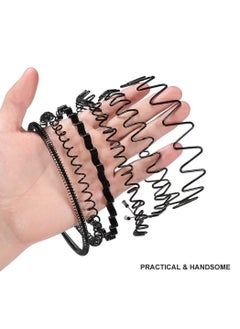 ORiTi 6 Pieces Metal Headbands Wavy Hairband Spring Hair Hoop Sports Fashion Hair Bands Unisex Black Elastic Non Slip Simple Headwear Accessories  - Image 2