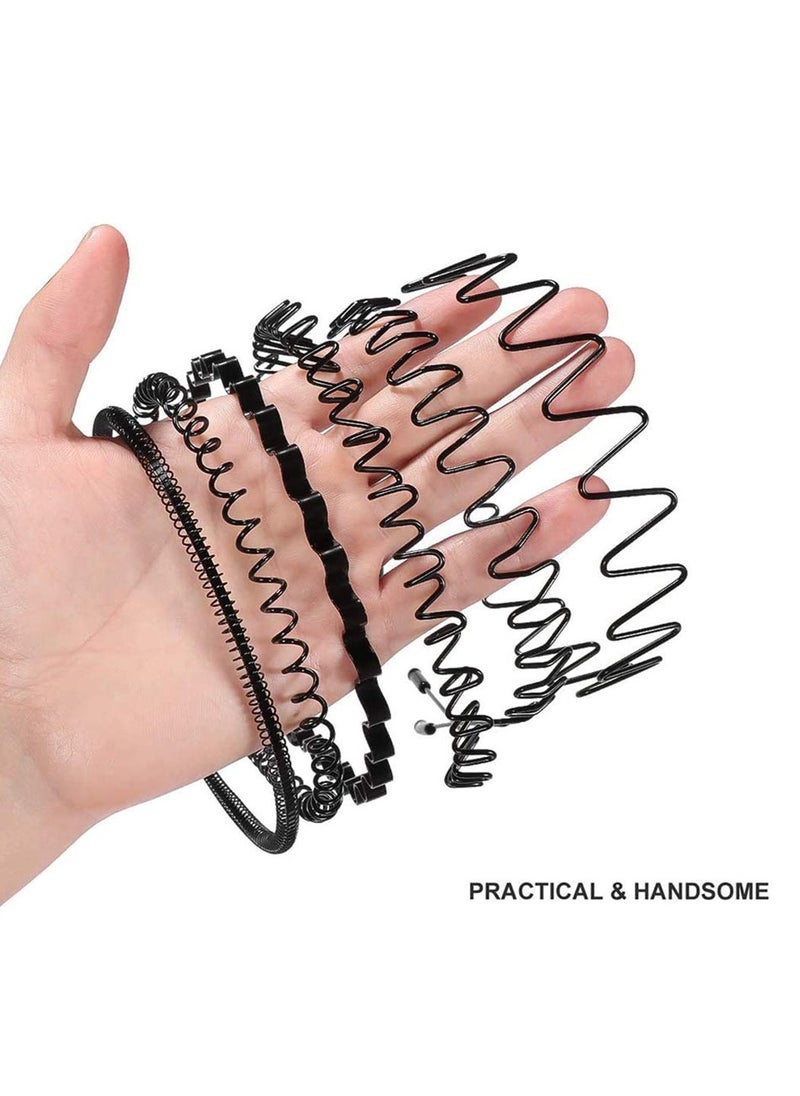 ORiTi 6 Pieces Metal Headbands Wavy Hairband Spring Hair Hoop Sports Fashion Hair Bands Unisex Black Elastic Non Slip Simple Headwear Accessories  - Image 2