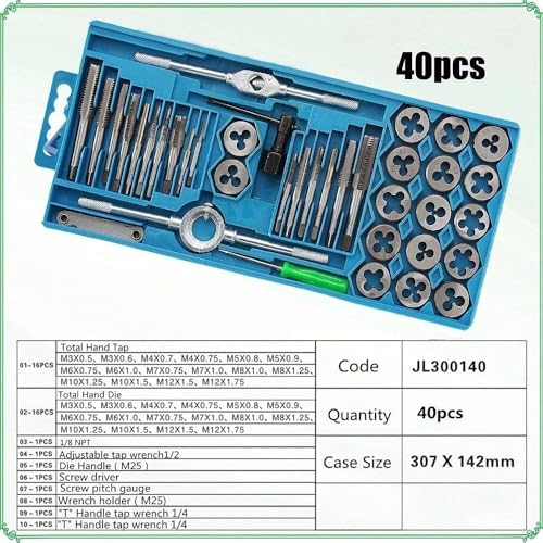 Hetkrishi 40pcs Tap Die Set M3-M12 Screw Thread Metric Taps |Hex Wrench Dies DIY Kit with Box Alloy Steel Hand Tools Thread Screwdriver| - Image 2