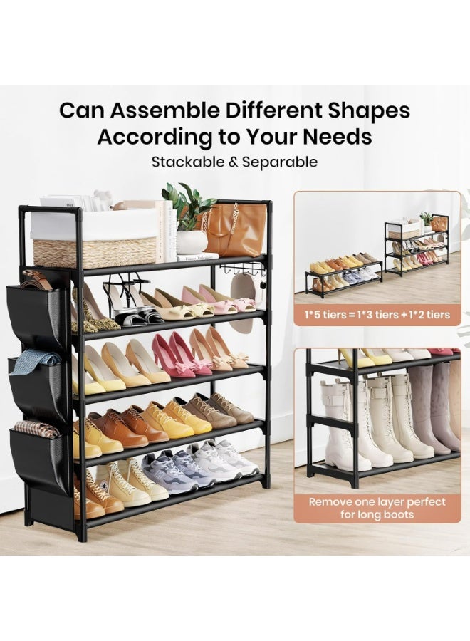 ZIMNEST 5 Tier Shoe Rack with Hook and Side Pocket,Shoe Organizer Space Saver Storage for 20-25 Pair Shoe Storage Shelf Sturdy Free Standing Long Shoe Rack Organizer for Closet,Entryway,Small Spaces  - Image 5