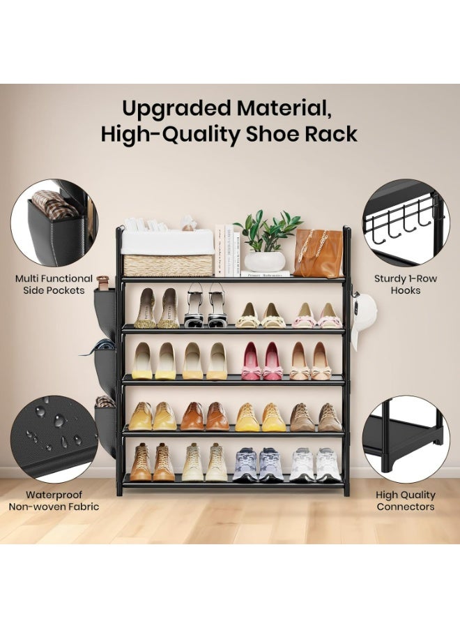 ZIMNEST 5 Tier Shoe Rack with Hook and Side Pocket,Shoe Organizer Space Saver Storage for 20-25 Pair Shoe Storage Shelf Sturdy Free Standing Long Shoe Rack Organizer for Closet,Entryway,Small Spaces  - Image 4