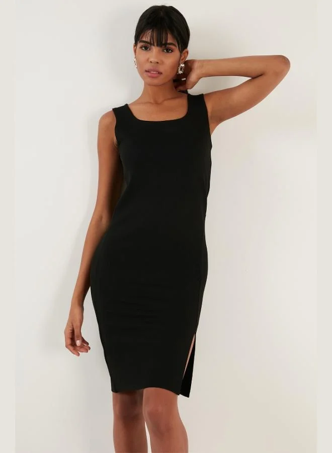 ليلا فستان قصير نسائي ضيق بياقة مربعة وفتحة مرن