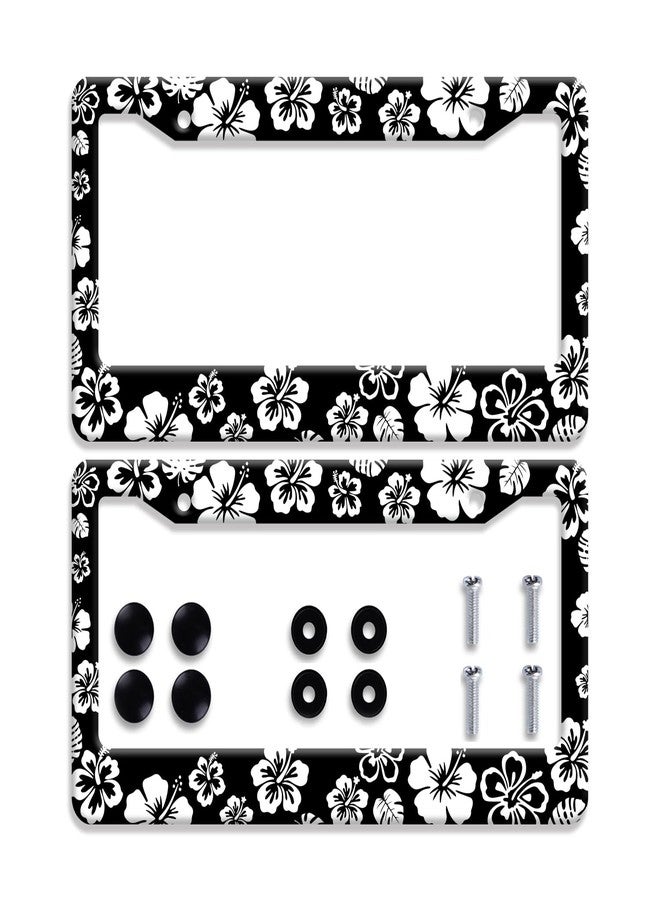 Omw2fyb 【2Pcs】 White Hibiscus Hawaii License Plate Frames Round Hole Personalise License Plate Frame Car Universal Accessories Aluminum Cars Decor Fits Standard US Vehicles Size: 12.2 x 6 Inches - Image 1