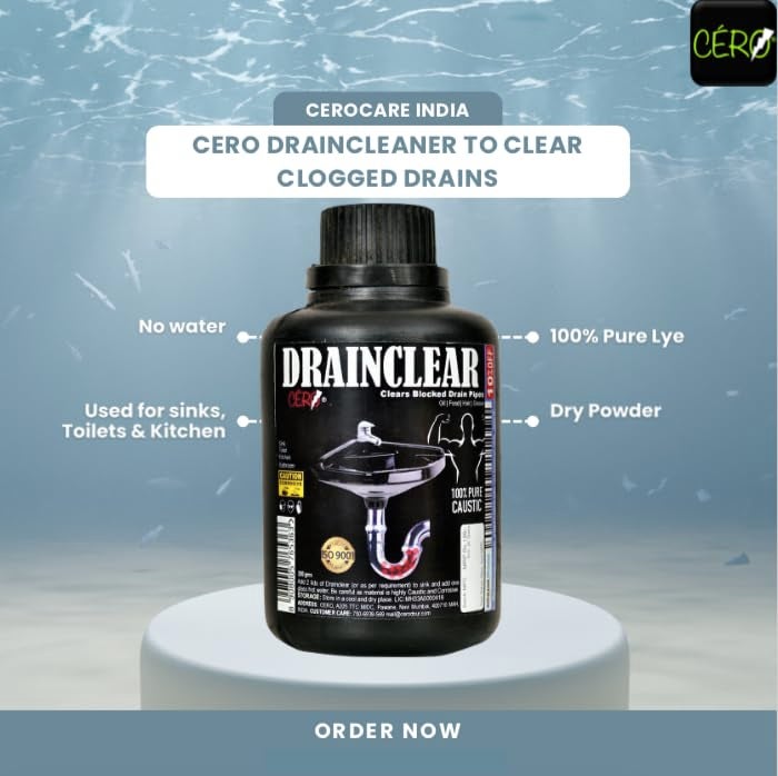 CERO DRAINCLEAR 1.45% WW Dry Powder Formula Removes Blockages, Drain Cleaner Powder for Unclogs Bathroom, Kitchen Sink Pipe Drainage System, Powerful Action Granules Plumbing Cleaner- 190g - Image 2