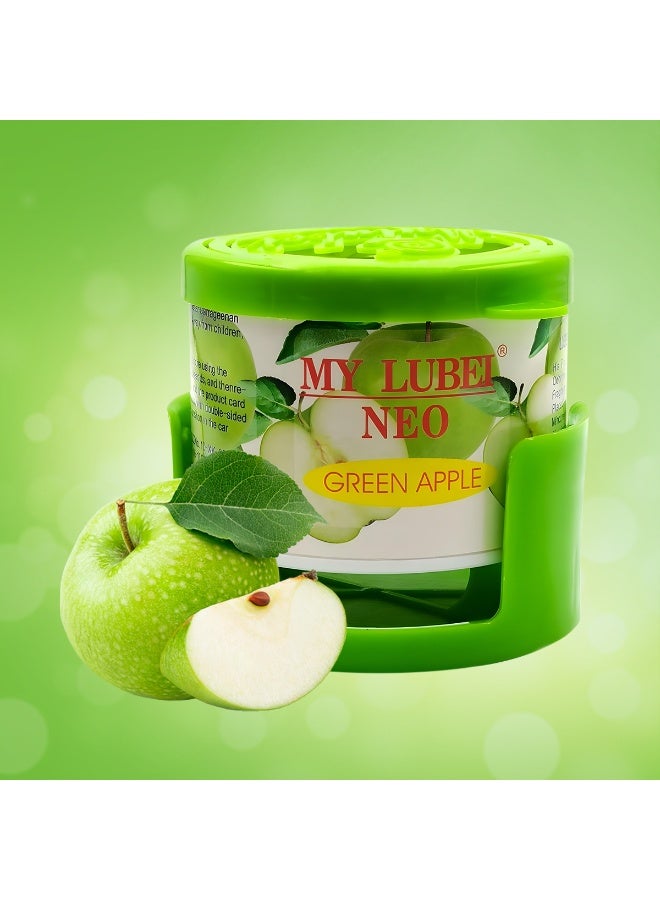 معطر جو جل للسيارة برائحة التفاح الأخضر من MY LUBEI NEO، مزيل للروائح الكريهة يدوم طويلًا برائحة التفاح الأخضر المنعشة للسيارة والمنزل والمكتب، معطر جو جل صديق للبيئة مع حامل لوضعه على لوحة القيادة وحامل الأكواب - Image 1