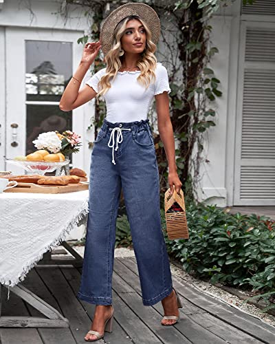 GRAPENT Women's High Waisted Mom Jeans Flared Jeans for Women High Waist Effortless Flow Jean Pants Color Darkness Blue Size 16 Size 18 - Image 3