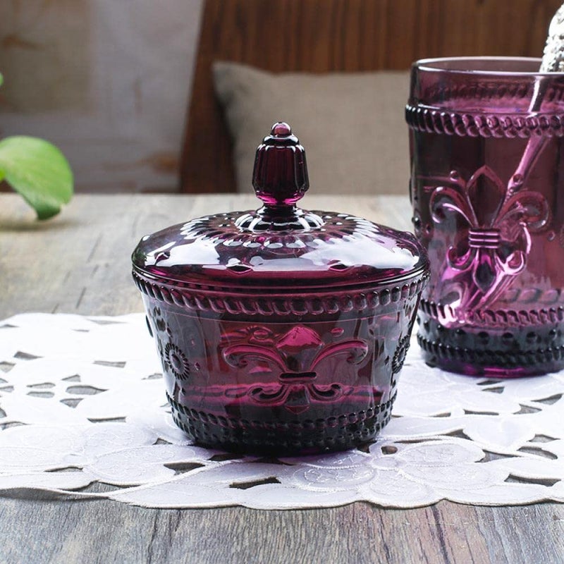Massjoy Set Of 2 European Retro Nostalgic 3D Relief Pink Glass Jar Candy Jar Seasoning Jar With Lid - Image 5
