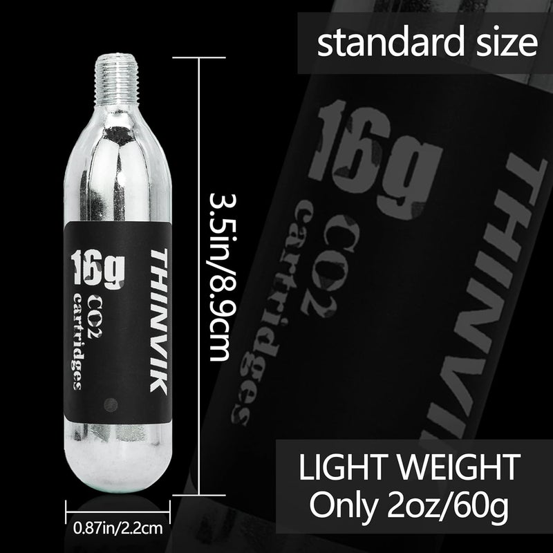 Thinvik Co2 Inflator/4 x16g Co2 Cartridges Inflator Kit/12x16g cartridges for Presta & Schrader Valve Co2 Bike Pump for Road/Mountain Bikes with Insulated Sleeve - Image 3