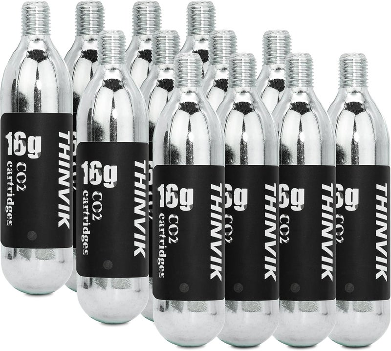 Thinvik Co2 Inflator/4 x16g Co2 Cartridges Inflator Kit/12x16g cartridges for Presta & Schrader Valve Co2 Bike Pump for Road/Mountain Bikes with Insulated Sleeve - Image 1