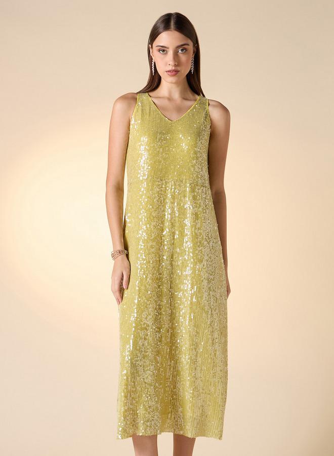 Iconic All-Over Embellished Sleeveless V-neck Dress - Image 1