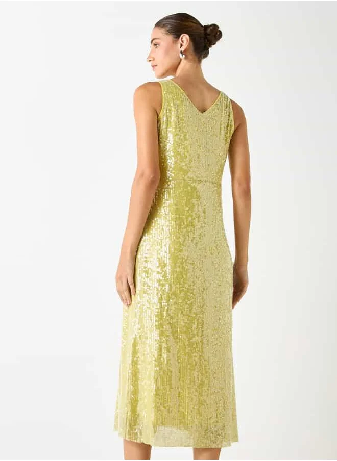 Iconic Iconic All-Over Embellished Sleeveless V-neck Dress