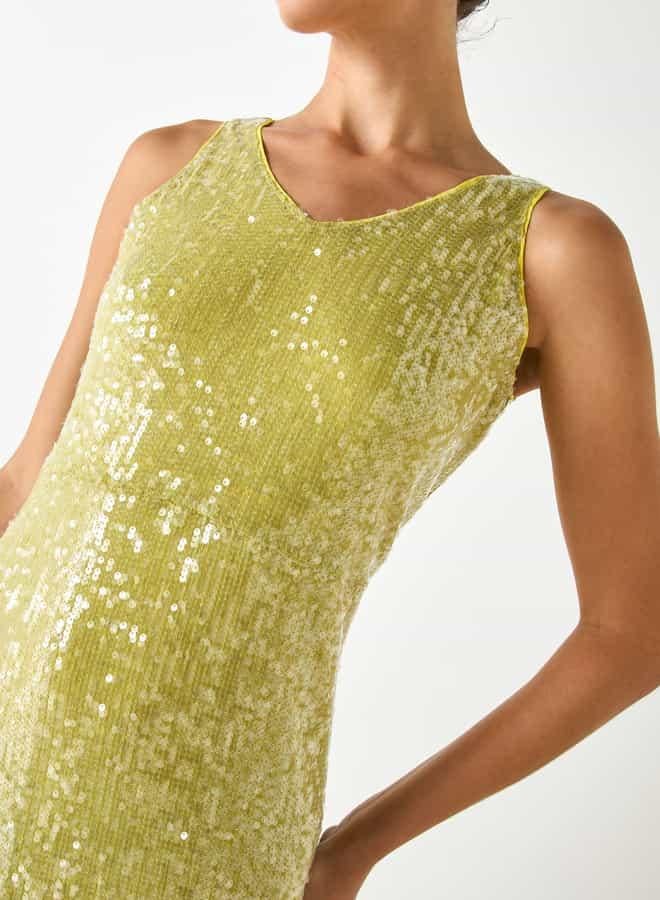 Iconic All-Over Embellished Sleeveless V-neck Dress - Image 4