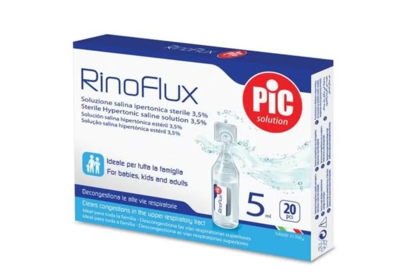 Pic Rinoflux Saline Solution 20×5ml – Sterile Nasal Wash for Infants & Adults,