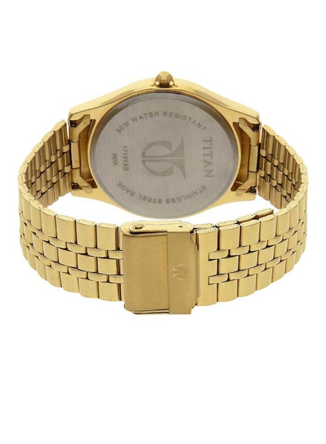 TITAN ساعة تيتان كاريشما التناظرية بقرص شامبانيا دائري بحزام من الفولاذ المقاوم للصدأ الذهبي للرجال-1713YM03 - Image 4