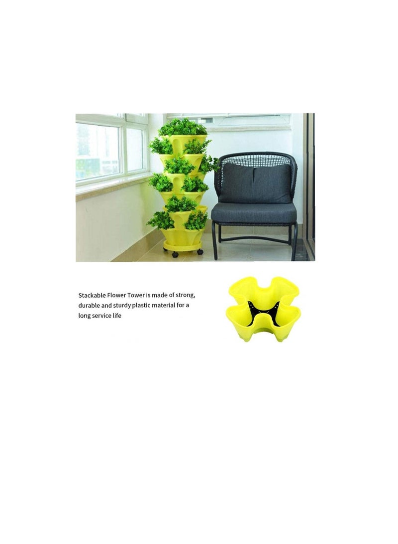 زارع فراولة قابل للتكديس من 5 طبقات ، برج وعاء نباتات ، مجموعة من البلاستيك العمودي مع صينية لفراش زهور الأعشاب داخليًا وشرفة الحديقة (أصفر) - Image 3