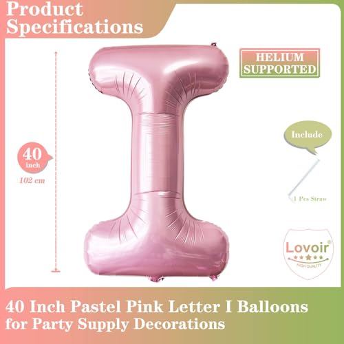 Lovoir 40 Inch Pastel Pink Letter I Balloons 1 Count Unisex Adults Boys Girls Alphabet Letter Self Sealing Thickened Grade A Quality Foil Material Perfect for Birthday Celebration - Image 5