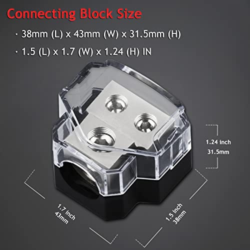 Hamolar 4 Pack 2 Way Power Distribution Block, 0/2/4 Gauge in / 4/8 Gauge Out Amp Power Distribution Ground Distributor Connecting Block for Car Audio Amplifier Splitter - Image 3