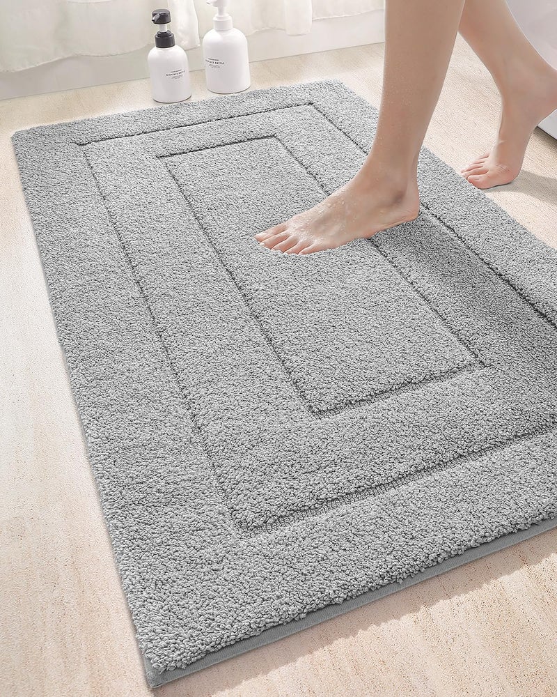 DEXI Bathroom Rug 43x24 Non Slip Washable Bath Mat for Shower Floor Extra Large Absorbent Soft Bathmat with Rubber Backing Quick Dry Microfiber Carpet Light Grey