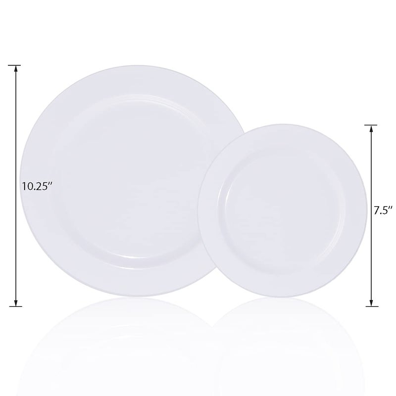 KIRE 120PCS White Plastic Plates - Heavy Duty White Disposable Plates for Party/Wedding - Include 60Pieces 10.25inch White Dinner Plates - 60Pieces 7.5inch White Dessert/Salad Plates - Image 3