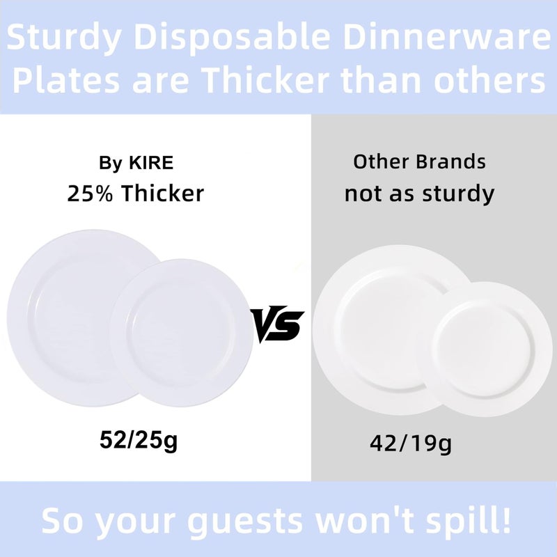 KIRE 120PCS White Plastic Plates - Heavy Duty White Disposable Plates for Party/Wedding - Include 60Pieces 10.25inch White Dinner Plates - 60Pieces 7.5inch White Dessert/Salad Plates - Image 4
