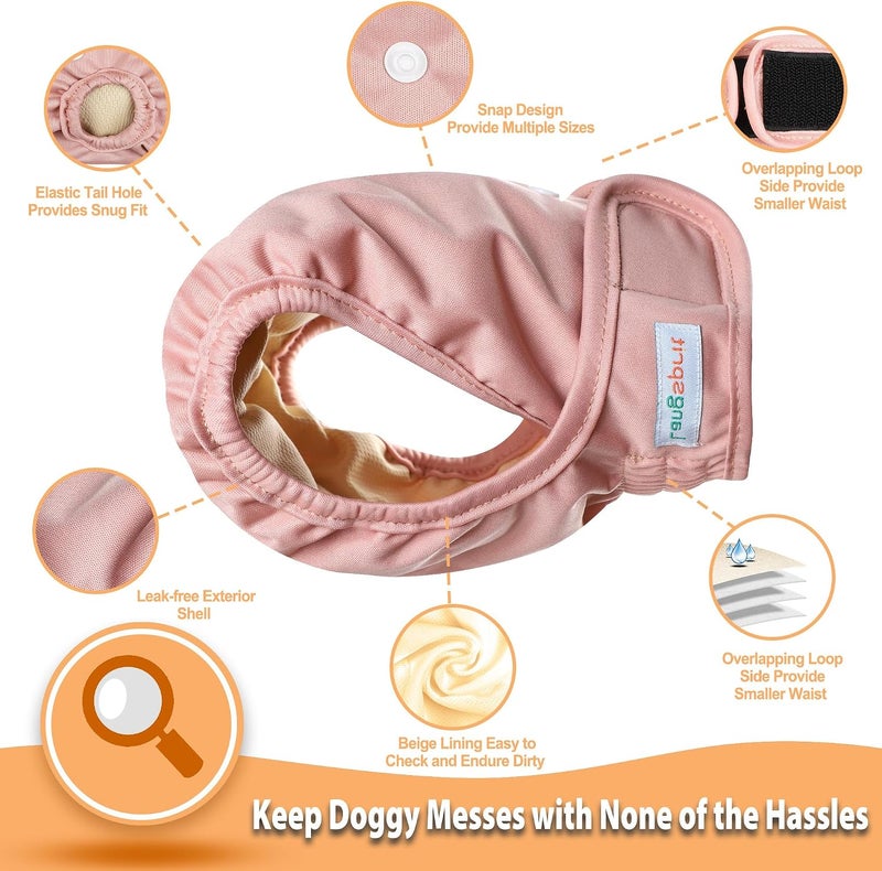 Langsprit Washable Female Dog Diapers (3 Pack) - No Leak Reusable Diapers for Doggy Female in Period - Highly Absorbent Dog Heat Panties with Adjustable Snaps Black L Size - Image 4