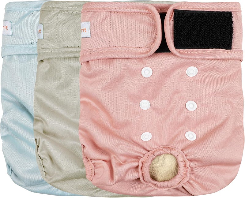 Langsprit Washable Female Dog Diapers (3 Pack) - No Leak Reusable Diapers for Doggy Female in Period - Highly Absorbent Dog Heat Panties with Adjustable Snaps Black L Size - Image 1