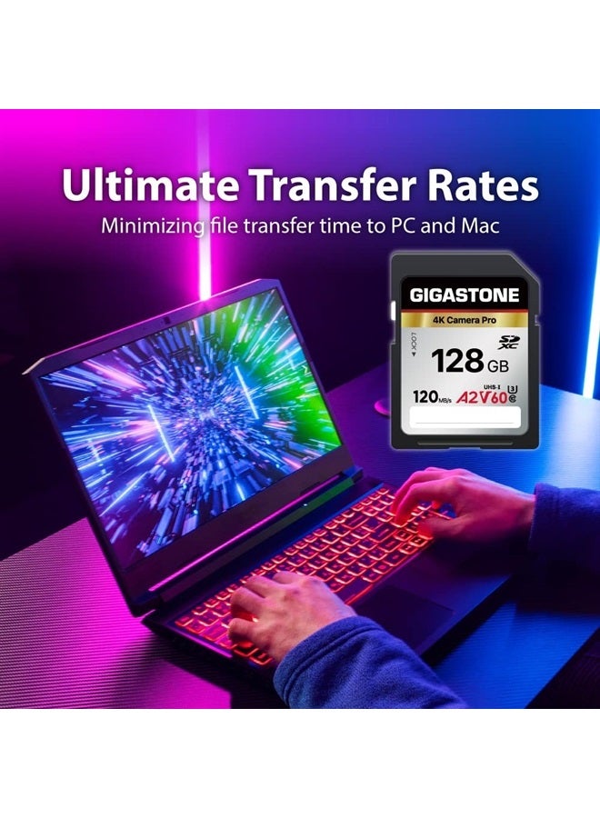 Gigastone 128GB SD Card, 4K Camera Pro, A2 V60 SDXC Memory Card High Speed 4K Ultra HD UHD Video Compatible with Canon Nikon Sony Pentax Kodak Olympus Panasonic Digital Camera, with 1 Mini case - Image 3