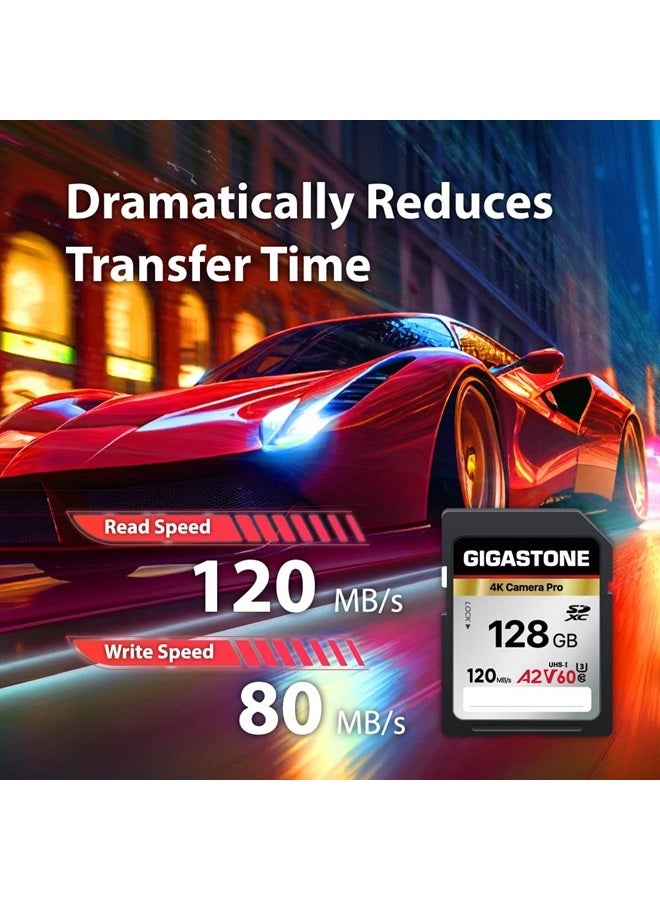 Gigastone 128GB SD Card, 4K Camera Pro, A2 V60 SDXC Memory Card High Speed 4K Ultra HD UHD Video Compatible with Canon Nikon Sony Pentax Kodak Olympus Panasonic Digital Camera, with 1 Mini case - Image 2