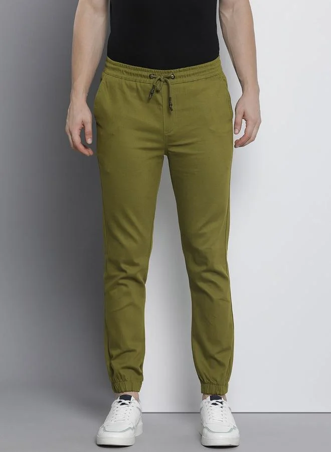 The Indian Garage Co Men Olive Slim Fit Solid Joggers