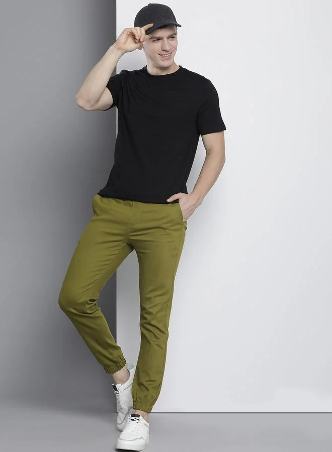 The Indian Garage Co  Men Olive Slim Fit Solid Joggers for Men | Best Price UAE