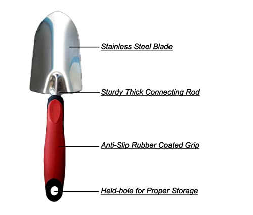 Fieldstar Flower Wide Trowel for Garden Works - Heavy Duty Stainless Steel Hand Shovel with Ergonomic Rubber Coated Grip and heldhole-Stronger Than Aluminium, Cast Iron and Carbon Steel. - Image 2