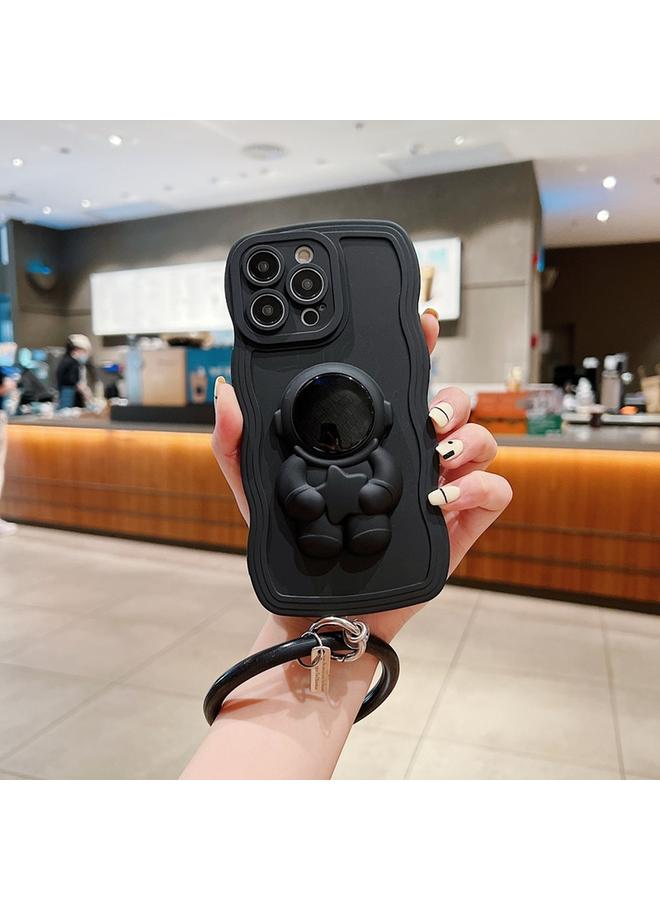 اس-توب جراب لهاتف iPhone 12 Pro Max، جراب سيليكون ثلاثي الأبعاد مع حامل رائد فضاء، مع سوار معصم - Image 1